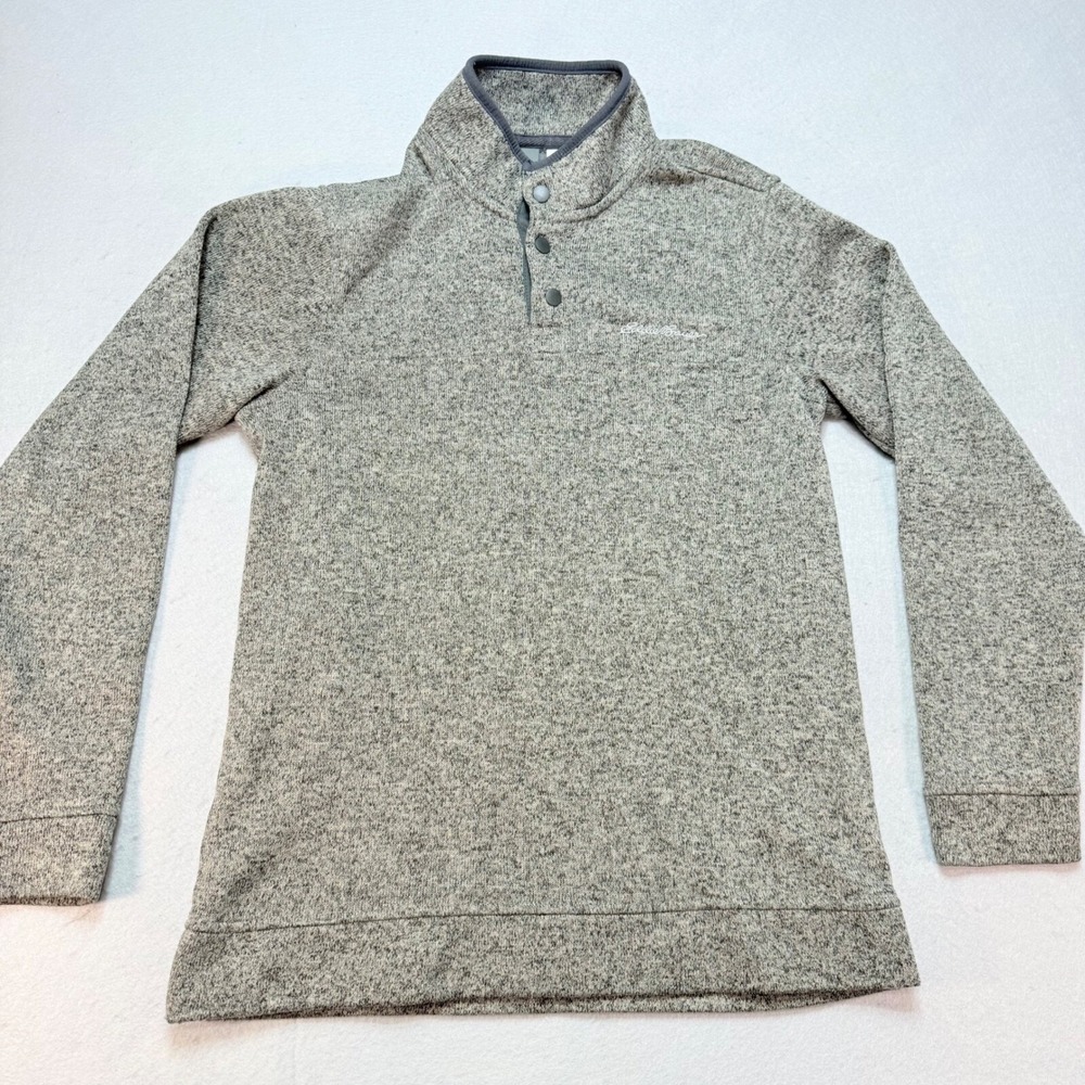 Eddie Bauer Pullover Sweater Knit Fleece Button Mock Neck Mens M, Preppy,Fashion